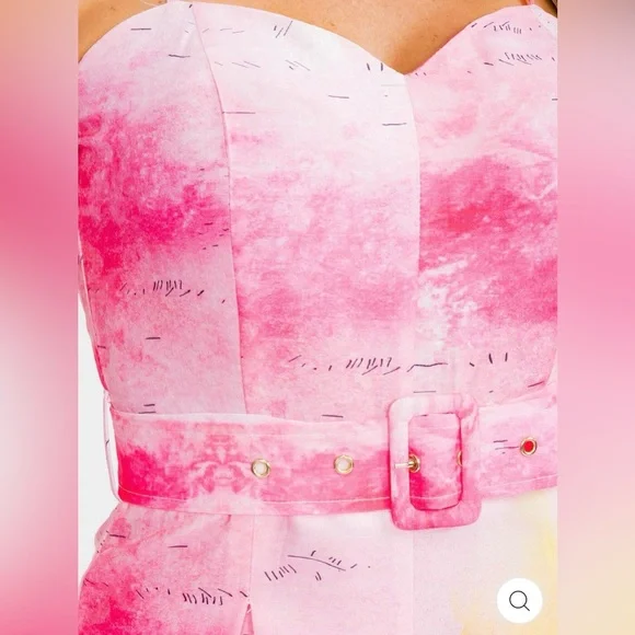 L’Artiste Tropical Print Wide Leg Belted Jumpsuit Pink Resort Medium - Picture 5 of 6